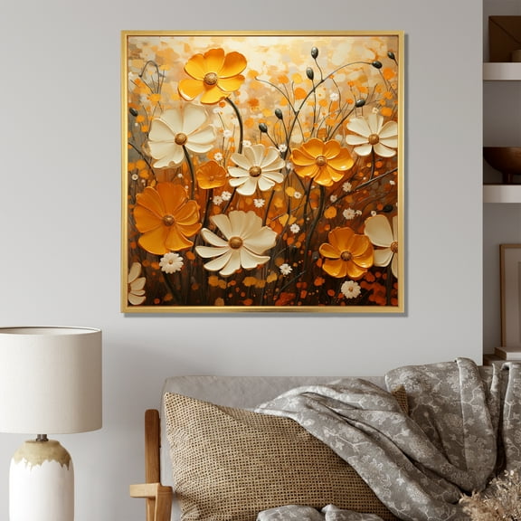 Designart "A Melody of Gold The Marigold s Beauty IV" Floral Floater Framed Wall Art Living Room