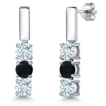 Gem Stone King 925 Sterling Silver Sky Blue Aquamarine and Black Onyx Drop Dangle Earrings for Women | 1.48 Cttw | Gemstone March Birthstone | Round 5MM