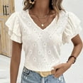 thumbnail image 2 of Olyvenn Summer Tops for Women Hollow Out Eyelet Top Ruffle Short Sleeve Blouses 2025 Crochet Lace Embroidered Blouses Shirts White 4-6, 2 of 7