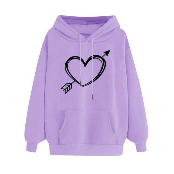 jsaierl Womens Hoodies Plus Size Heart Graphic Hooded Sweatshirts Lightweight Sweaters Comfort Long Sleeve Top Hoodie