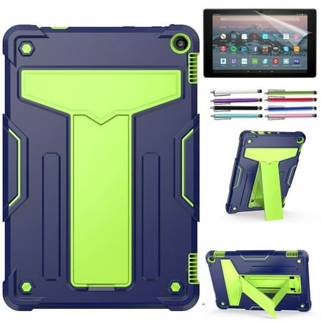 Epicgadget Case for Amazon Fire HD 10 / Fire HD 10 Plus Tablet 10.1  (11th Generation  2021 Released)- Shockproof Rugged Hybrid Cover with Kickstand + 1 Screen Protector and 1 Stylus (Navy Blue/Green) Dual Layer Protective Cover Hybrid Case For Amazon Fire HD 10 and Amazon Fire HD 10 Plus 10.1 inch Tablet (Latest Model  2021 Release)