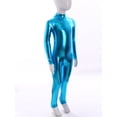 thumbnail image 4 of vastwit Kids Girls Metallic Bodysuit Full Length Jumpsuit Long Sleeve Shiny Unitard Gymnastics Leotard Dancewear Blue XS/115, 4 of 7