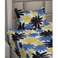 thumbnail image 2 of Ambesonne Floral Abstract Fitted & Flat Sheet with Sham 3 Pcs Set, Daisies Chamomiles, Twin XL, Cobalt Blue Mustard Black, 2 of 4