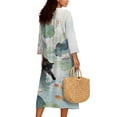 thumbnail image 2 of DISNIMO Womens Maxi Dresses Cat Fish Printed Casual Loose Dress V Neck Shift Dresses 3/4 Sleeve Dress Fashion Spring Outfits, XL, 2 of 6