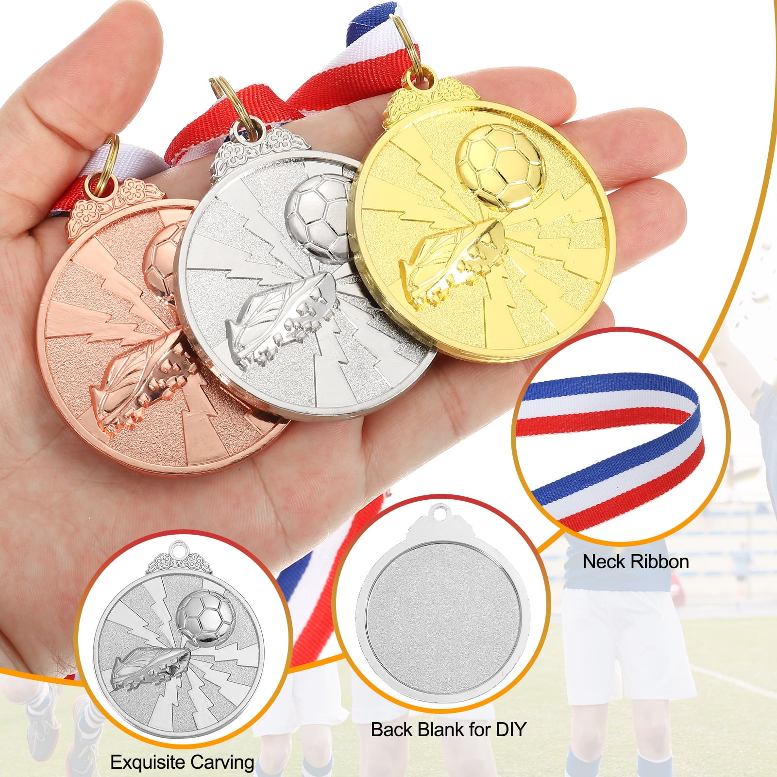 Uxcell 2 Inch Soccer Medals Silver Award Medals with Neck Ribbon for Team Sports Games Party Favors 24 Pieces