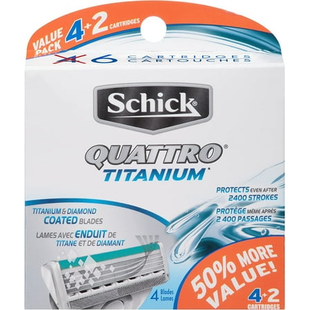 Schick Quattro Titanium Razor Blade Refills for Men Value Pack, 6 Count