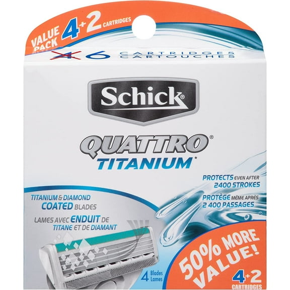 Schick Quattro Titanium Razor Blade Refills for Men Value Pack, 6 Count