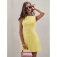 thumbnail image 6 of Women'S Summer Button Down Mini Dress Crew Neck Sleeveless Tie Back Work Dresses Yellow S, 6 of 8