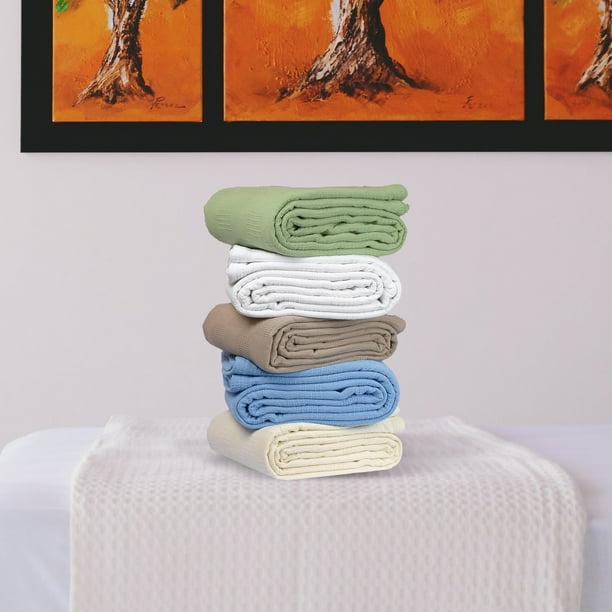 Linteum Textile Hospital Thermal SNAGLESS Spread Blanket 100 Cotton 74x100 in Blue