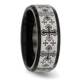 thumbnail image 3 of Auriga Fine Jewelry Stainless Steel Brushed Polished Black IP Laser Etched Crosses 8 mm Band for Women Size 8, 3 of 6