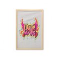thumbnail image 1 of Love Wall Art with Frame, Love Lettering Brick Wall Brushing Dripping Street Art Wings Illustration, Printed Fabric Poster for Bathroom Living Room, 23" x 35", Yellow Beige Pink, by Ambesonne, 1 of 2