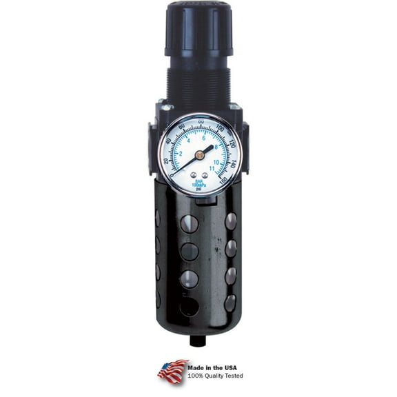 Arrow Pneumatics B601929 Filter & Regulator, Zinc & Polycarbonate Bowl, 0.38 in. NPT, 150 PSI - Black