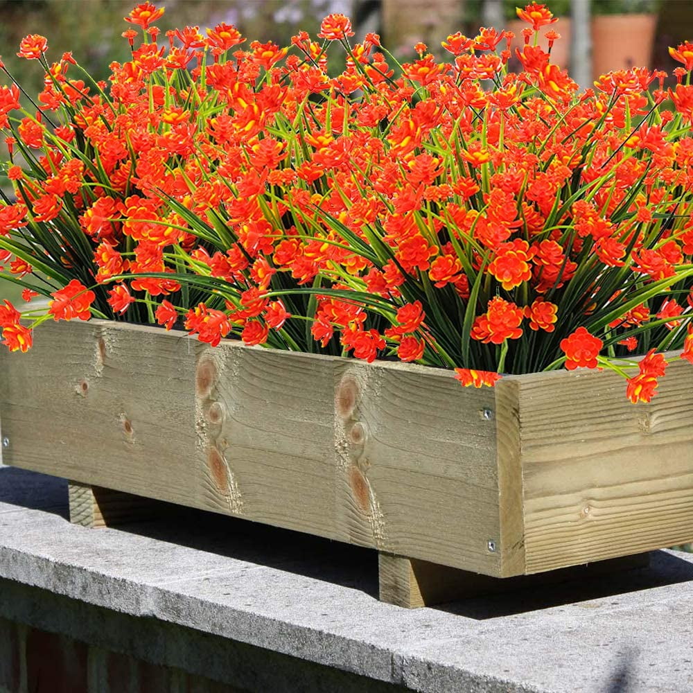 Artificial Fall Flowers, Fake Outdoor UV Resistant Autumn Plants for Home Kitchen Christmas Festival Thanksgiving Autumns Decoration(Fall Orange)