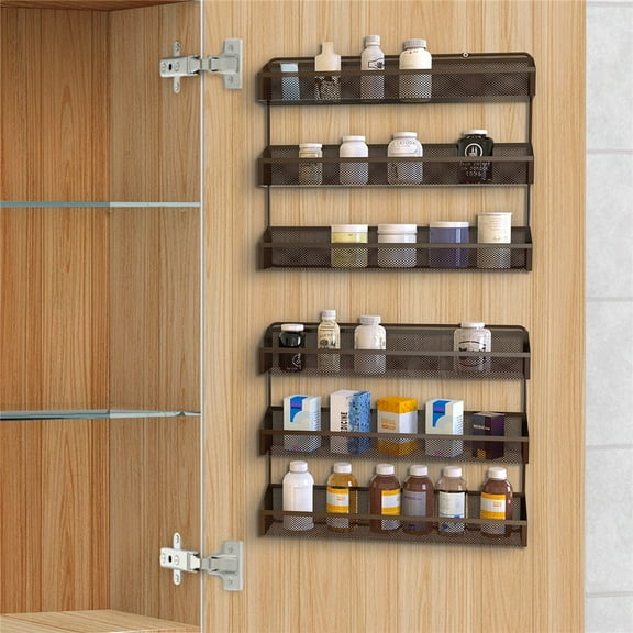 Bextsrack Spice Rack 2 Pack Freestanding or Wall Mounted Storage Rack Hanging Shelf for Kitchen Cabinet, Bronze