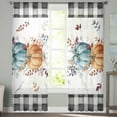 thumbnail image 3 of Fall Pumpkins Semi Sheer Curtains 96 Inch Length 2 Panels Set,Thanksgiving Leaves Vintage Check Farmhouse Sheer Kitchen Curtain Privacy Voile Window Curtain for Living Room Bedroom Rod Pocket Drapes, 3 of 7