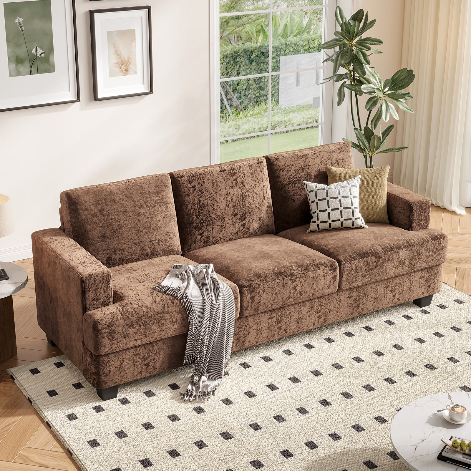 BLAZANT 89" Extra Deep Seats Oversize, Chenille Fabric 3 Seater Sofa for Living Room, Modern Couch and Sofa, Comfy Armrests and Seats and Backrests, Easy Installation, Brown