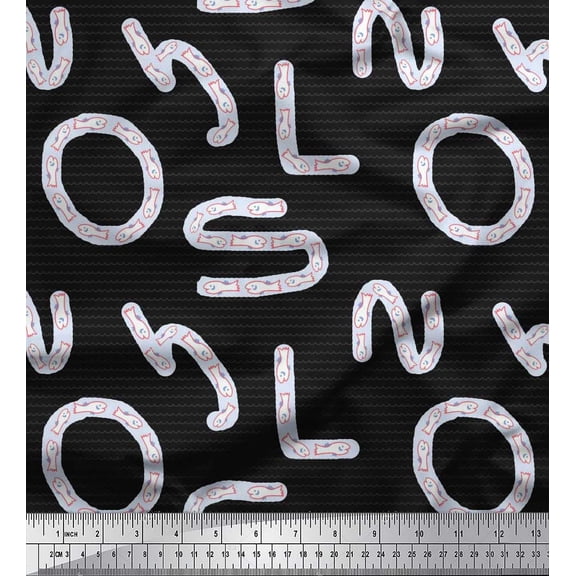 Soimoi Cotton Duck Fabric Alphabets,Waves & Fish Artistic Print Fabric by the Yard 42 Inch Wide