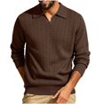 thumbnail image 4 of Men’s Long Sleeve Sweater Open V‑Neck Half Placket Textured Cable Knit Pullover Casual Relaxed Fit Collared Top, 4 of 8