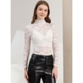 thumbnail image 2 of INSPIRE CHIC Blusa de encaje floral transparente con cuello simulado de manga larga para mujer blanco L, 2 of 6