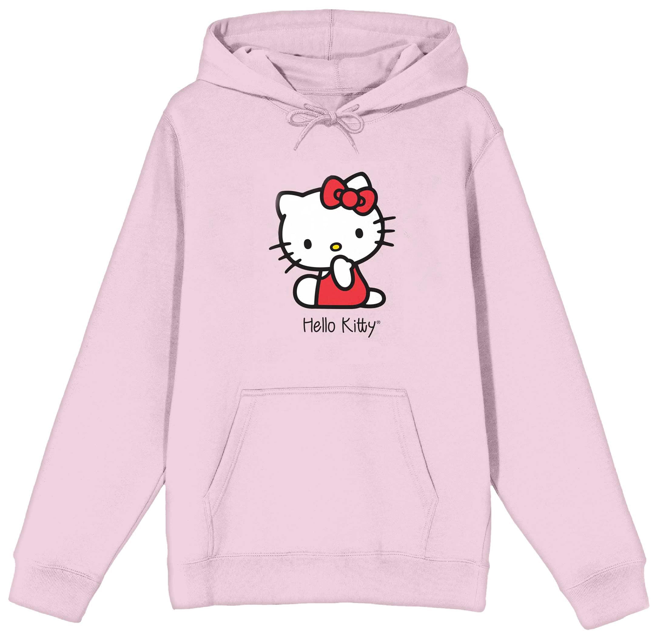 Hello Kitty Red Sitting Kitty Long Sleeve Cradle Pink Adult Hooded Sweatshirt-XL