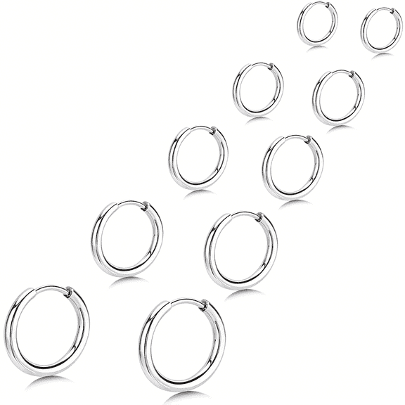 DESIGNICE 5 Pairs Small Huggie Hoop Earrings for Women,Stainless Steel Lightweight Hypoallergenic Silver/Gold Earrings for Sensitive Ears,Stackable Cartilage Hoop,Minimalist Everyday Jewelry