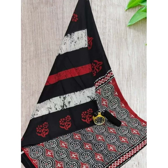 ENTELLUS | Pure Cotton Mulmul Saree Block Print