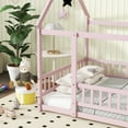 thumbnail image 6 of Full Size House Floor Wooden Bed Frame with Roof and Fence, Safety Guardrails, Pink, 6 of 10