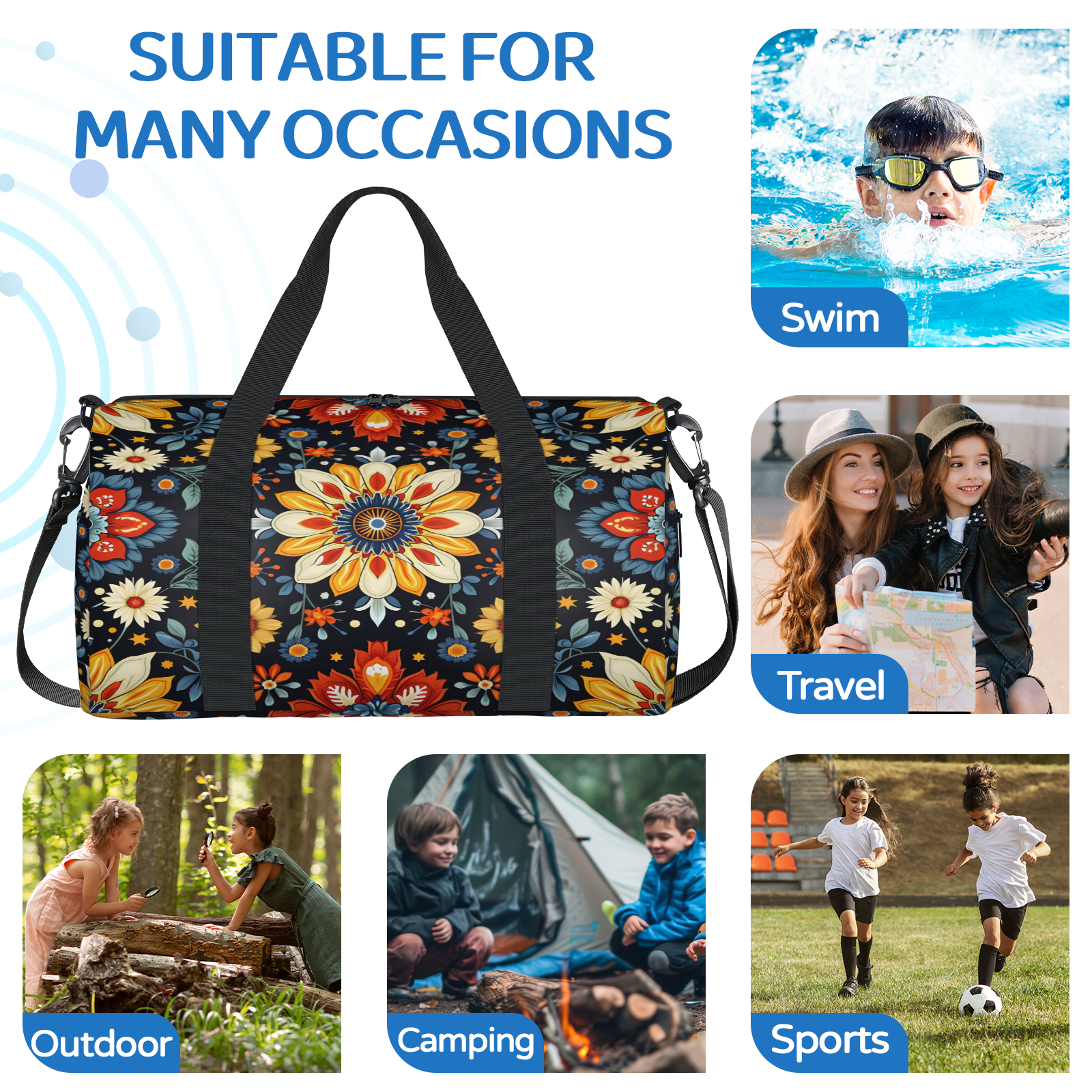 Herdesigns Mexico Flower Gym Bag for Women, Duffle Bag for Travel Sport, Sunflower Lightweight Waterproof Carry on Weekender Dance Yoga Workout Bags