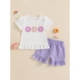 thumbnail image 4 of BemeyourBBs Toddler Baby Girl Summer Clothes Infant Baby Girls 2 Pieces Outfit Ice Cream Embroidery Short Sleeve T Shirt Tops Plaid Print Ruffled Shorts Set, 4 of 9