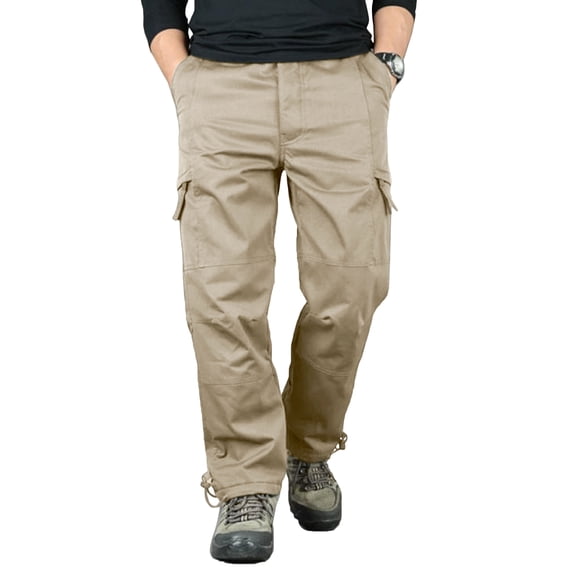 Men's Regular Fit Stretch Twill Cargo Pants, Zipper Multi Pocket Outdoor Utility Trousers