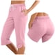 thumbnail image 1 of Pantalones de Cintura Elástica para las Mujeres Color Sólido Deportes Capris con Bolsillos Laterales, Mujeres Cintura Elástica Capris Casual Salón Bottoms de Verano, 1 of 7