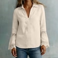 thumbnail image 4 of Gamivast Linen Lace Blouses for Women Dressy Casual Loose V-Neck Long Sleeve Tunics Trendy Summer Tops Crochet Patchwork Holiday Clothing, 4 of 8