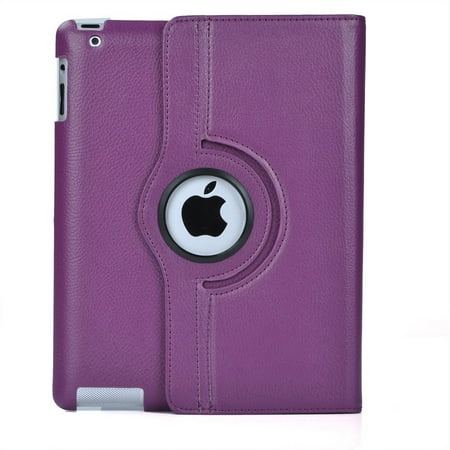 Purple Rotating PU Leather Stand Cover for Apple iPad 2 or iPad