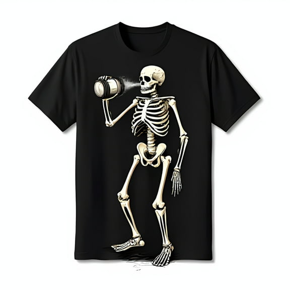 Funny Skeleton Enjoying Black T-Shirt Humorous Halloween Graphic Tee