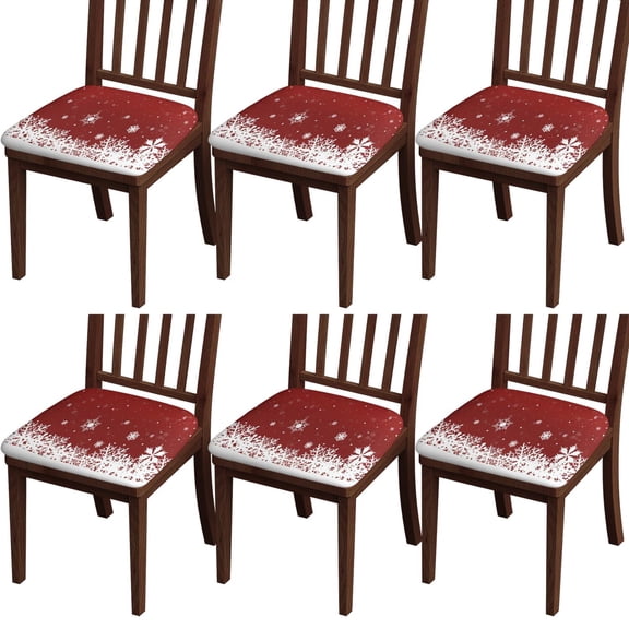 Red Christmas Snowflake Seat Covers for Dining Room Chairs Set Of 6,Stretch Printed Washable Chair Seat Cover with Elastic Ties and Button,Removable Waterproof Couch Cushion Covers