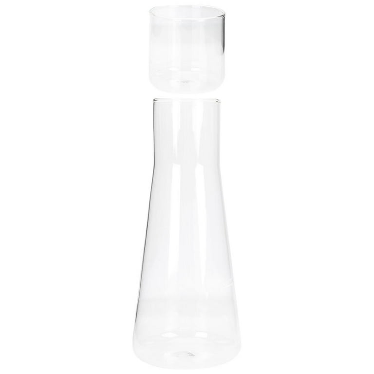 Convenient Glass Bottle Bedside Desktop Water Carafe Transparent Water Jug with Cup, Size: 23.2X9.8CM