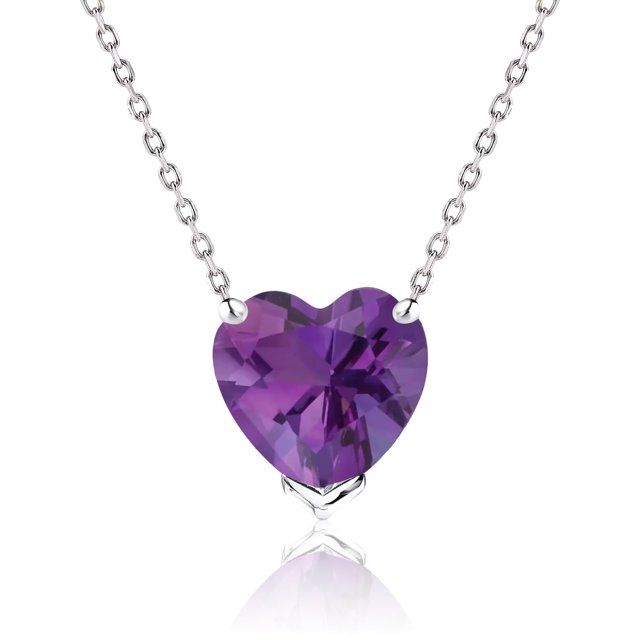 Collar con colgante de amatista Tallada En Forma de corazón JeenMata de 1 quilate En baño de oro blanco de 18 K sobre plata
