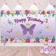 thumbnail image 1 of Butterfly Happy Birthday Banner, Purple Butterfly Decorations for Girl Women Butterfly Backdrop for Baby Shower and Fairy Birthday Decorations, Butter, 1 of 4