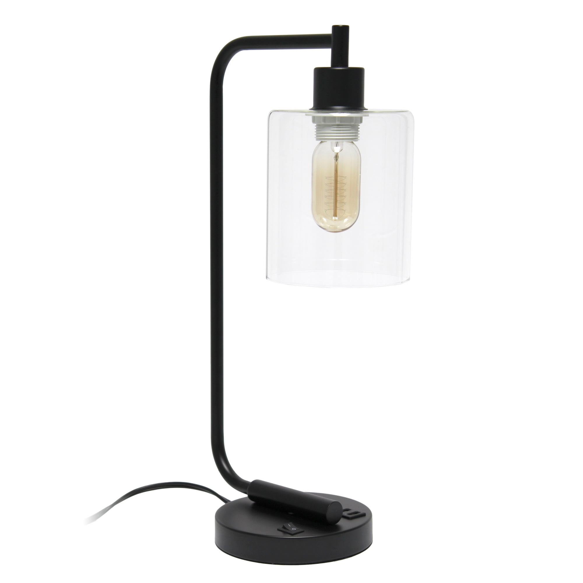 Lalia Home Modern Iron Desk Lamp with USB Port and Glass Shade, Black