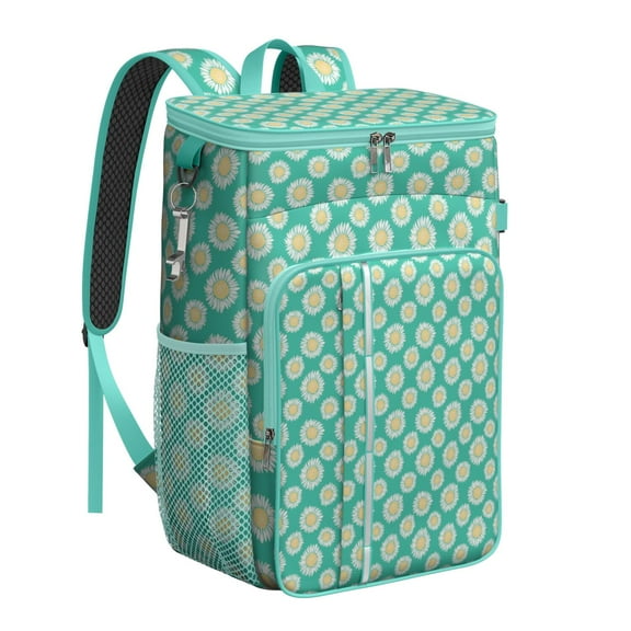 Sunny Daisy Floral Cooler Backpack, Insulated Leakproof Bag for Travel, Hiking, Camping, Boho Yellow Bloom Lunch Backpack