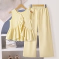 thumbnail image 2 of Bovxnpu Boys Girls Summer Outfits 2 Piece, Girls Cute Cotton Tank Top and Wide Leg Pant Set, Children's Summer Printing Striped Sleeveless Ruffle Top+striped Wide Leg Pants Sets For Kids 10-11 Years, 2 of 9