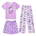 thumbnail image 2 of LIIPEE Casual Graphic Pajamas For Girls Short Sleeve Tees Shorts Pants Pajama Set 3 Piece 3-12 Years, 2 of 4
