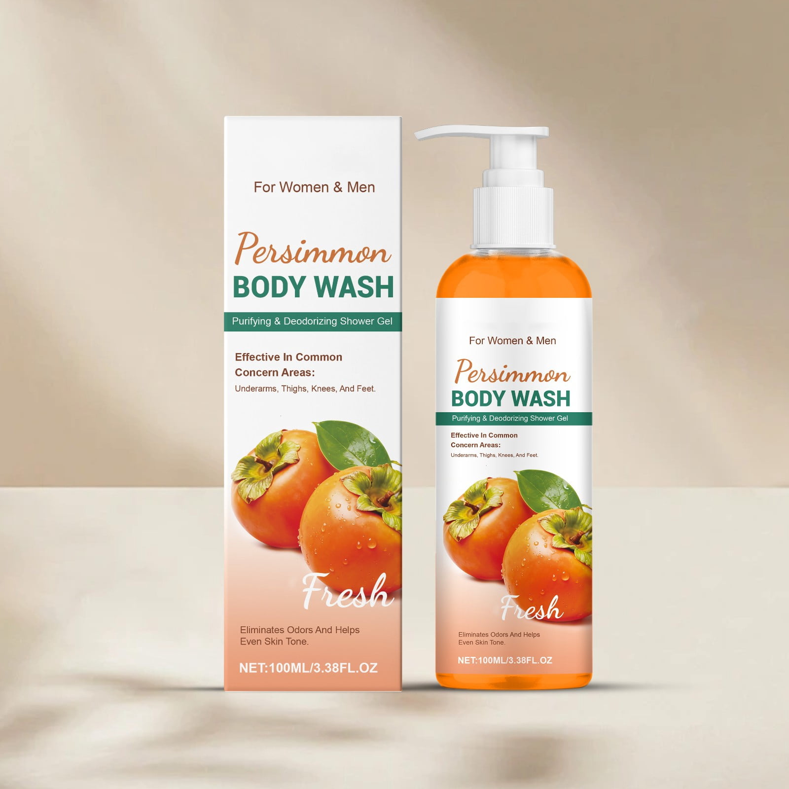 Persimmon Body Wash for Old People Smell, Natural Persimmon Soap Bar Old People Smell Remover, Nonenal Eliminator Purifying & Deodorizing with Natural Persimmon & Green Tea Extracts, 3.38 Fl Oz
