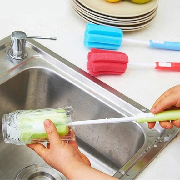 1Pc Sponge Cleaning Brush - Foam Sponge Brush With Adjustable Long Handle For Cleaning Glasses And Cups,Plastic Long Handle Cup Scrubber Cleaning Brushes With Soft Foam Sponge,Sky Blue,11.42-13.5"
