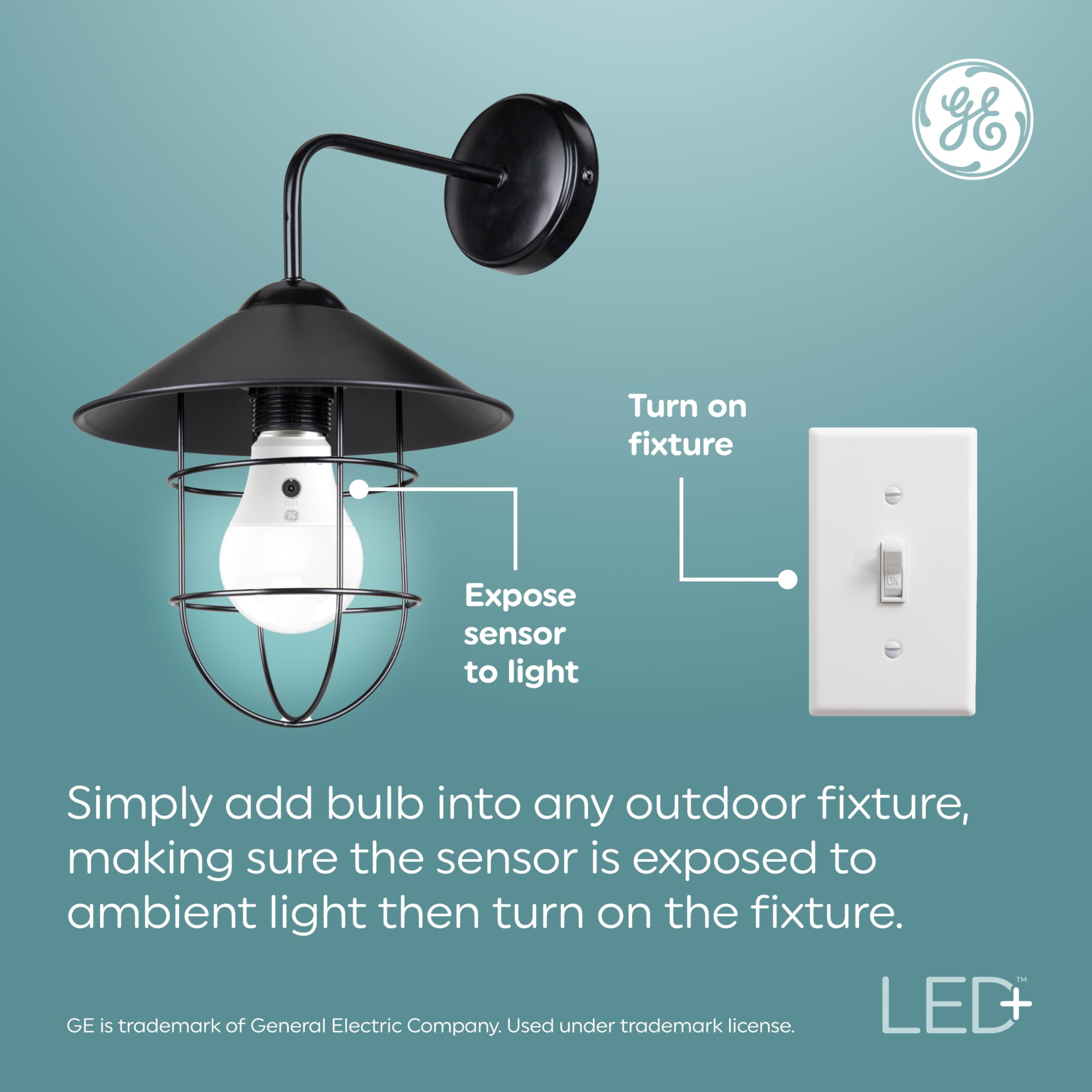(3 bulbs) GE LED+ Dusk to Dawn A19 LED Light Bulbs, Automatic On/Off Outdoor Light, 8.5W, Soft White