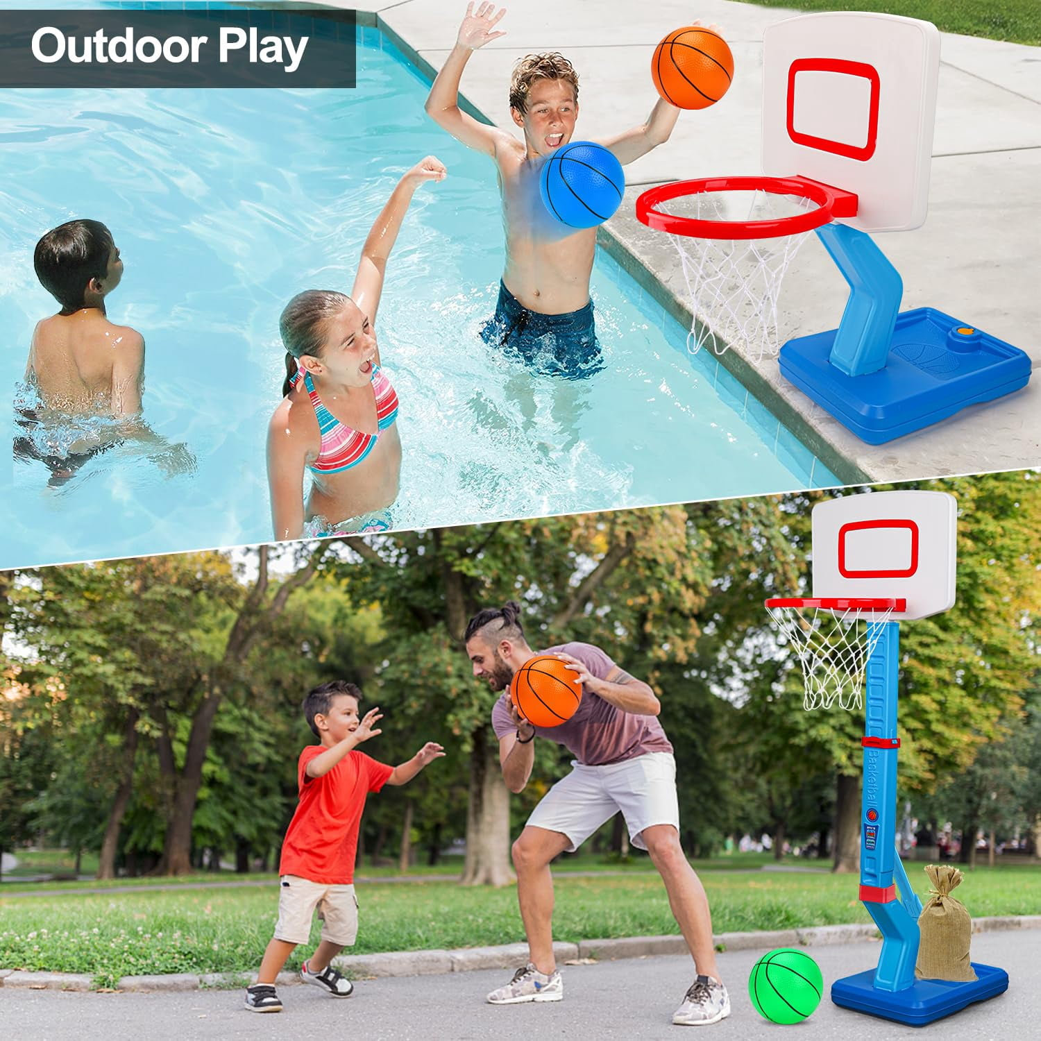 Basketball Hoop Indoor for Toddler, Adjustable Portable Basketball Hoop Set, Poolside Outdoor Backyard Outside Basketball Game Toy for Kids Age 2 3 4 5 6 7 8