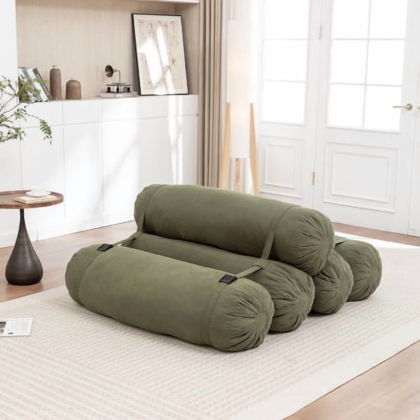 Sofá de piso ajustable, Corduroy lazy sofá con correas ajustables para configuraciones versátiles