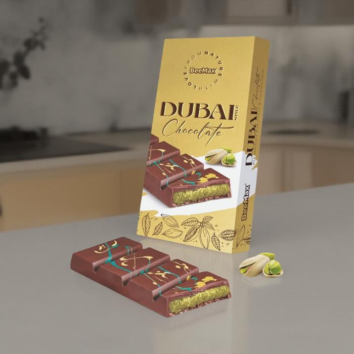 Dubai Chocolate Bar, Milk Chocolate with Pistachio Cream, Tahini