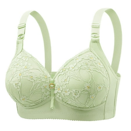 QYZEU Bra for Women Flower Lace Embroidery Full Coverage Sleep Bras Push Up Seamless Bralettes Wireless Soft Comfort Support Everyday Bras Green 42