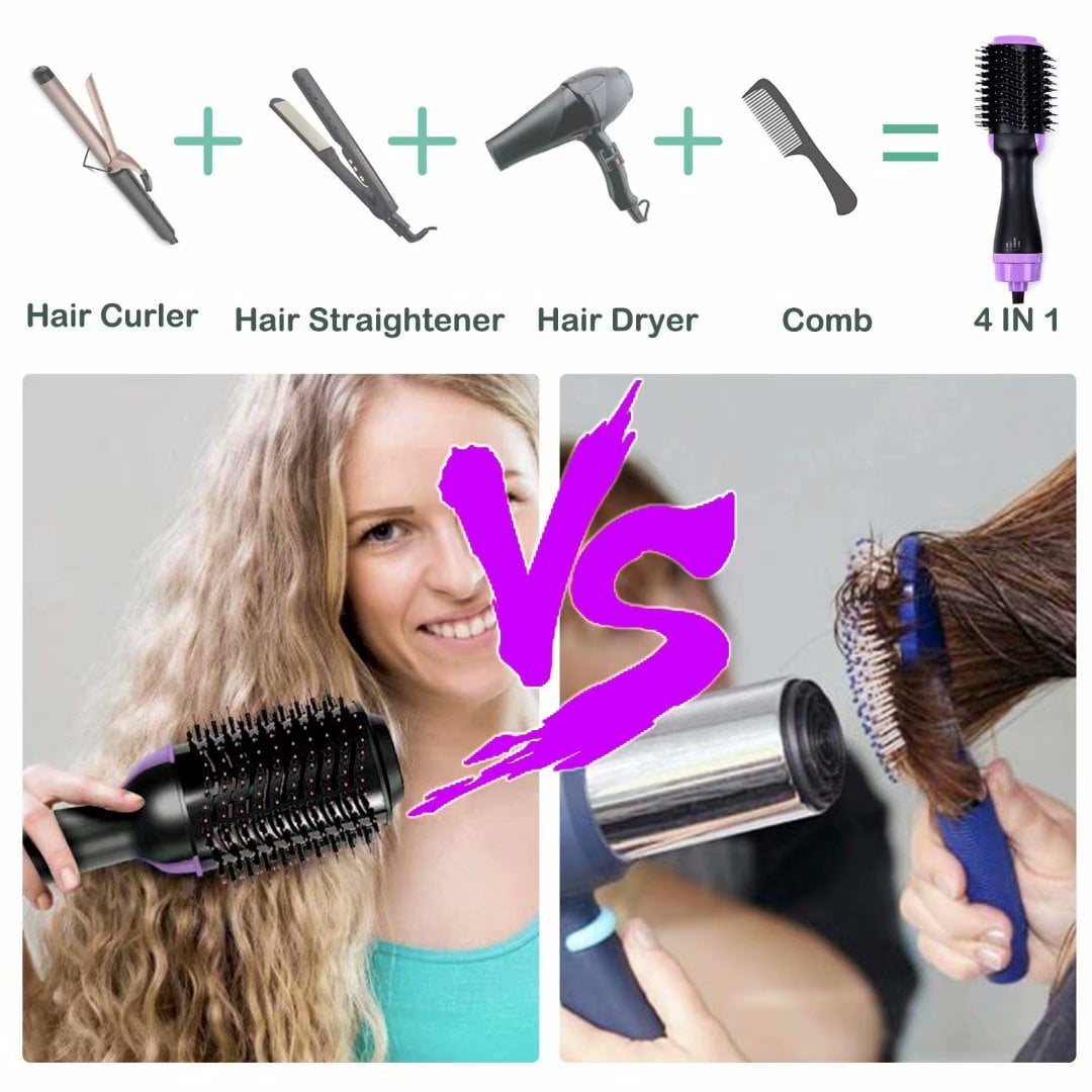 Damaie Hot Air Brush Hair Dryer Brush Styler One Step Salon Volumizer Brush 4 In 1 Straightener Curl Air Hair Brush With Comb Ceramic Negative Ion E